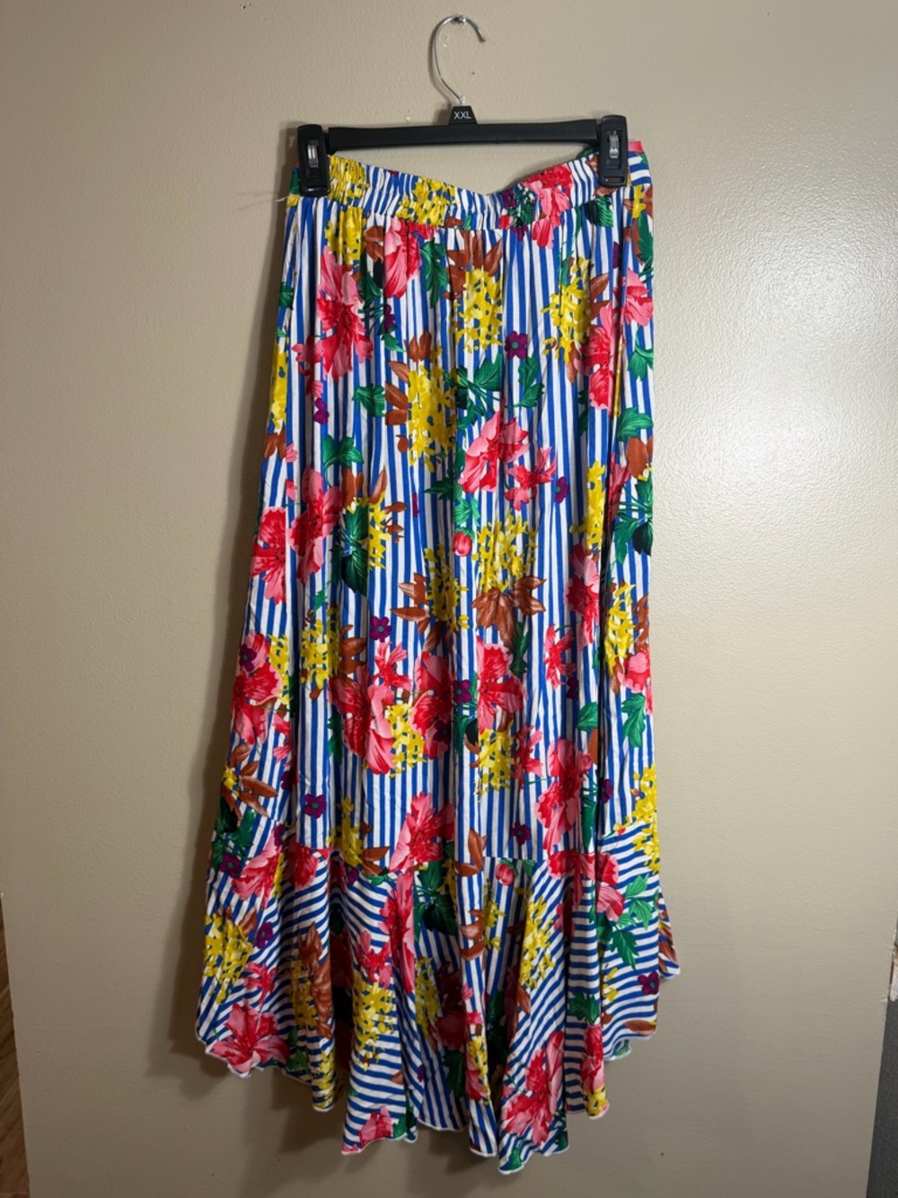 NWT Me2Magic Tropical Floral Stripe Hi Low Ruffle Midi Skirt L - Picture 2 of 5